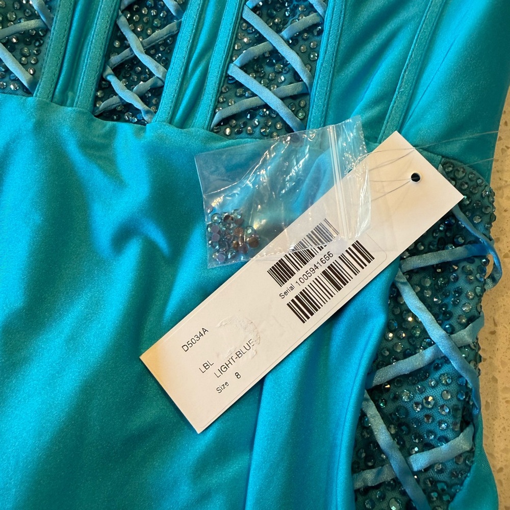 Jovani D5034A Corset Aqua Blue Halter Rhinestone Prom Pageant Maxi Dress -8 NEW - Picture 13 of 16